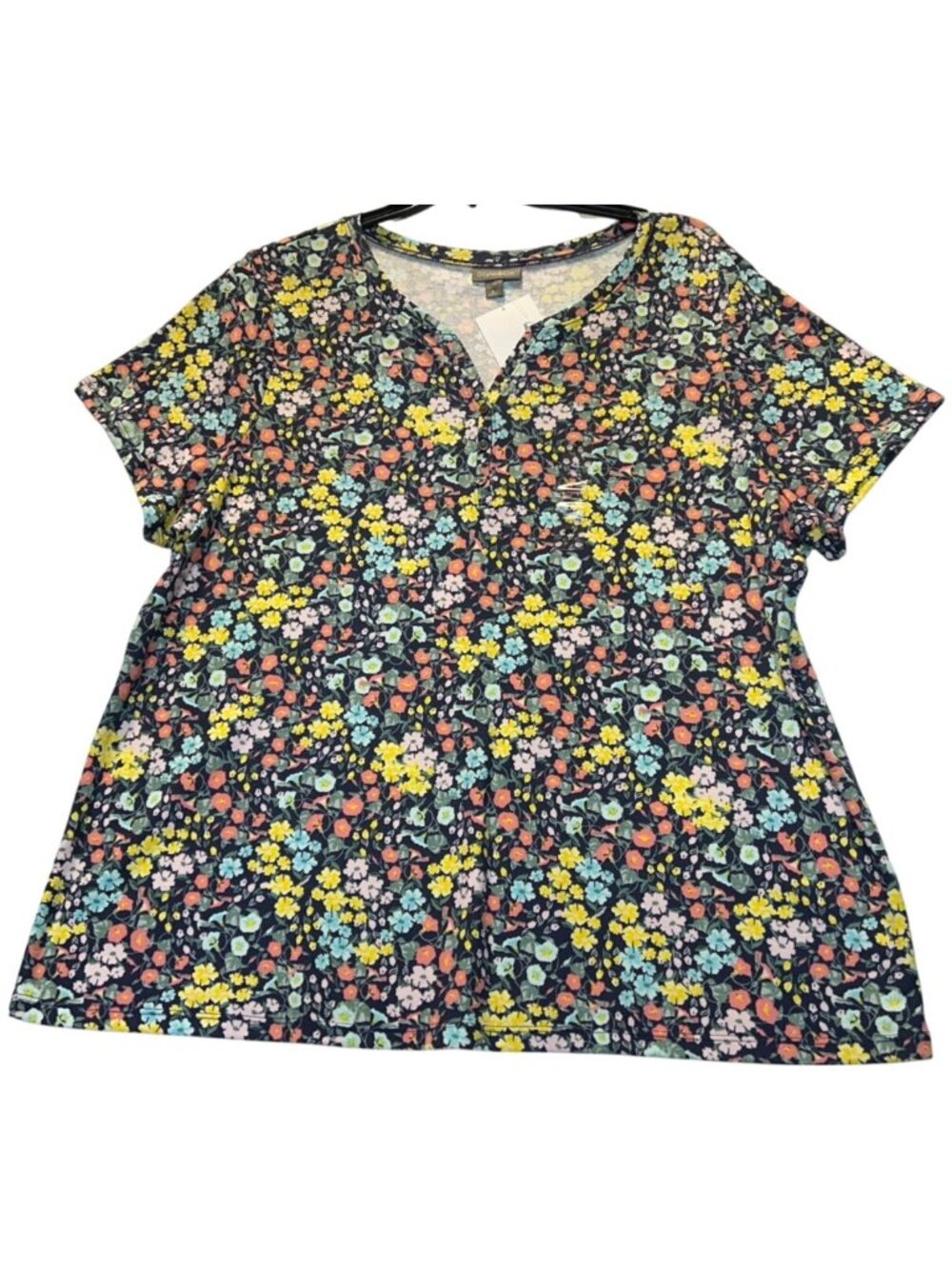 Style & Co Womens Size 4X Floral Print Short Sleeve Henley Top Navy
